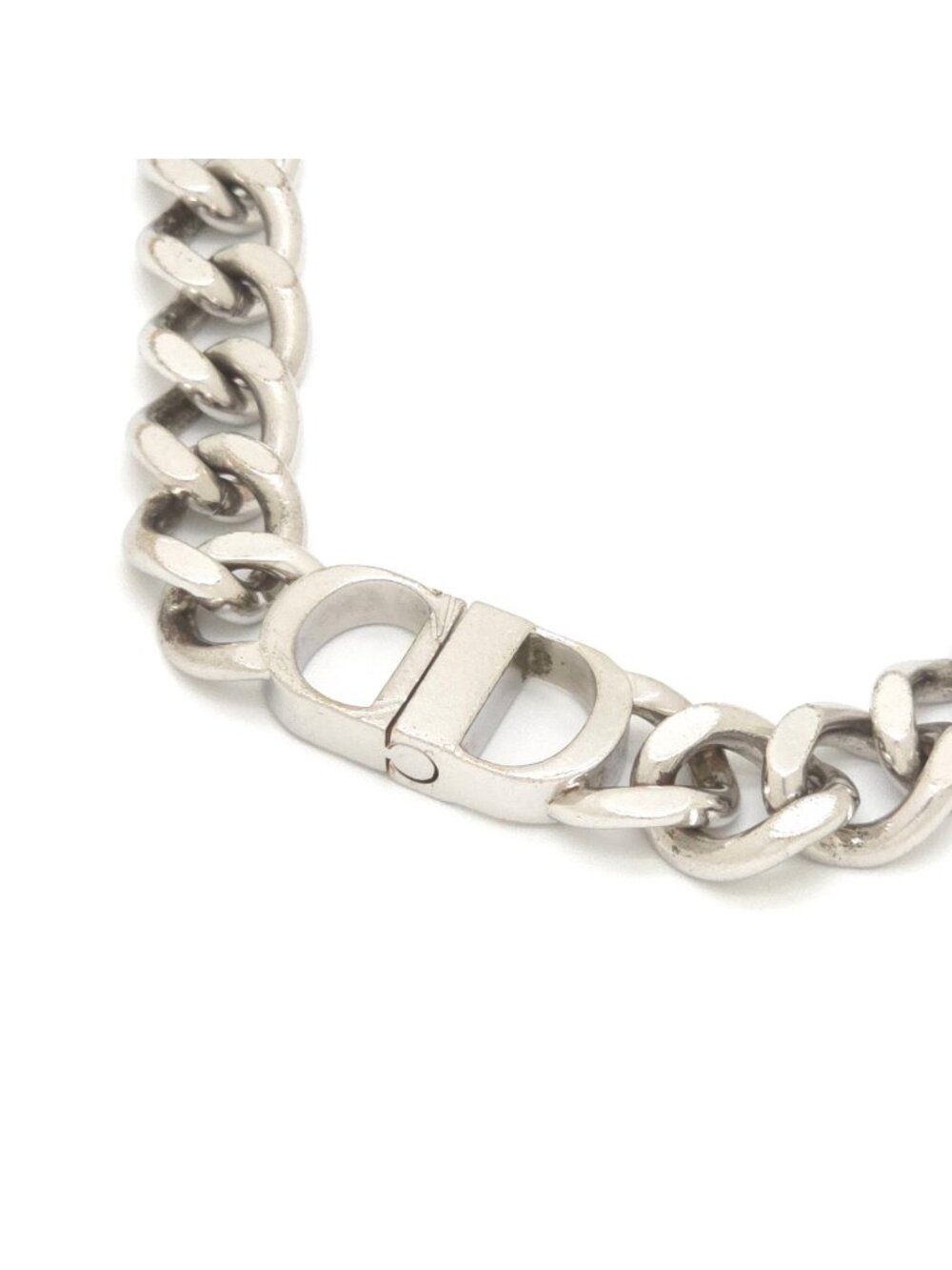 Dior CD Icon Chain Link Necklace Full Silver Tone Brass